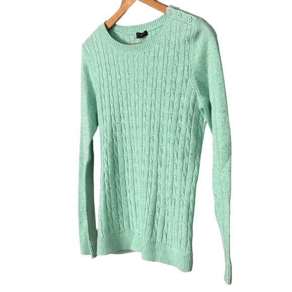 Talbots NWT Mint Green Speckled Cable Knit Sweater Petite Medium Button Shoulder - Picture 6 of 10